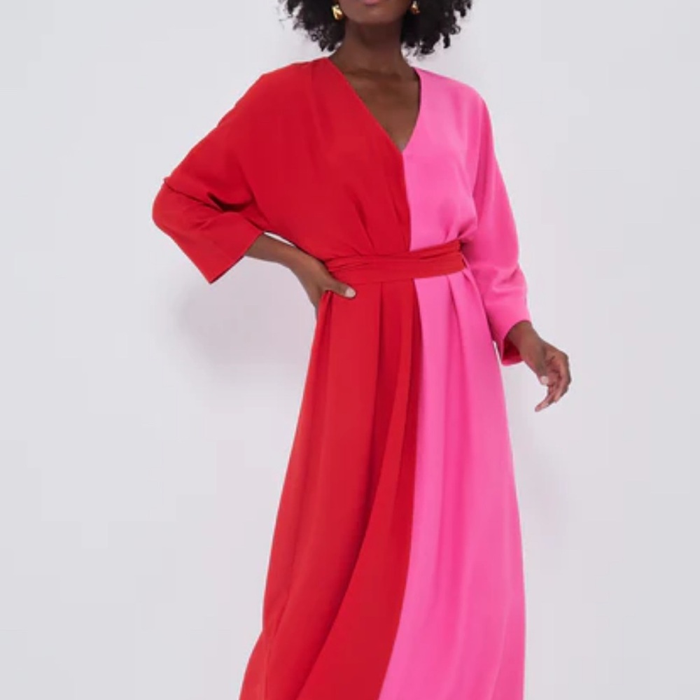 Tuckernuck Red and Pink Wrap Dress with V-Neck